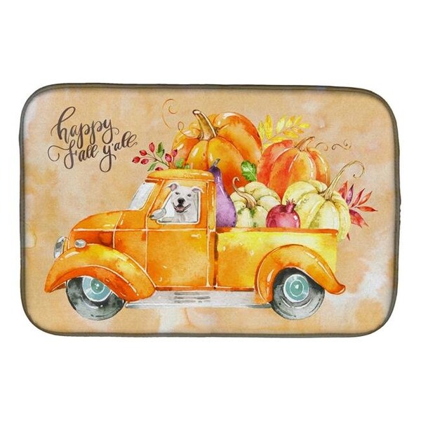 Carolines Treasures Carolines Treasures CK2645DDM Fall Harvest White Staffordshire Bull Terrier Dish Drying Mat CK2645DDM - main
